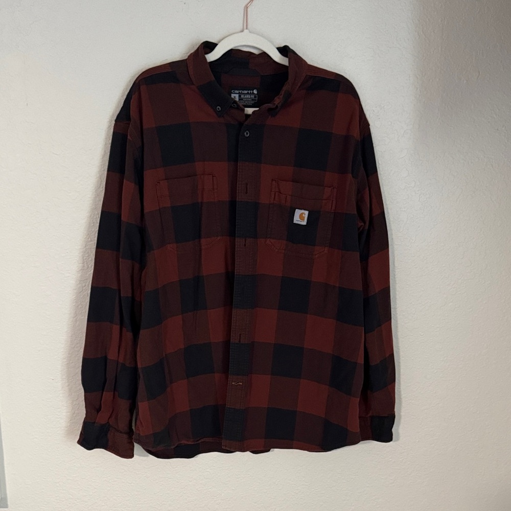 Carhartt Men's Casual Red and Black Checkered Shirt
